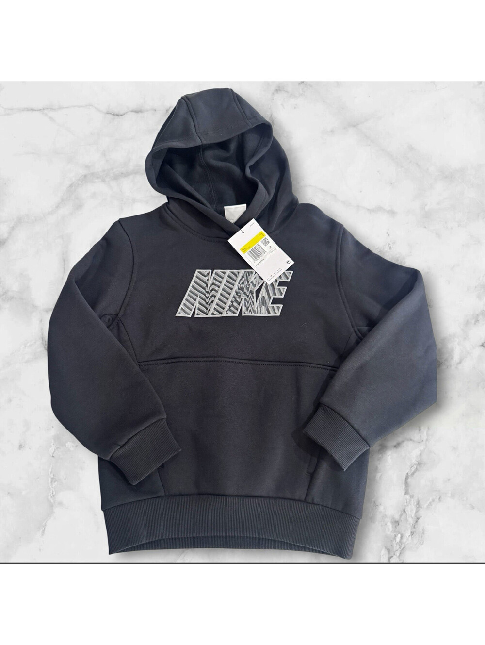 Nike Unisex Kids Black Pullover Hoodie Size S Logo Hooded Pockets